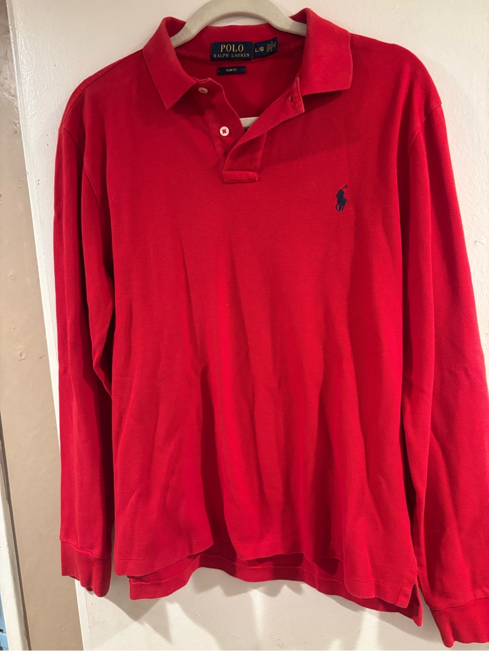 Ralph Lauren Red Long-Sleeve Polo with Navy Pony